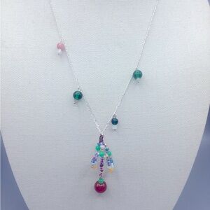 Artisan Sterling Silver Necklace 24” Figaro Agate Beaded Style By Haobalabu